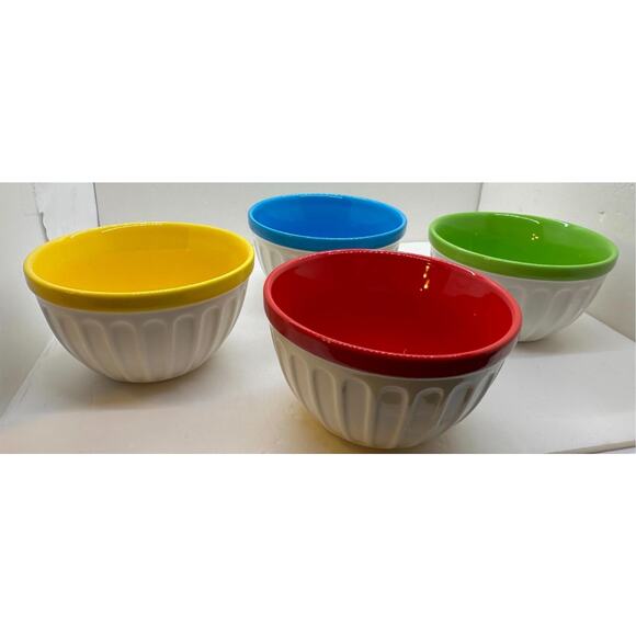Starbucks Ice Cream Bowl Ribbed 12 oz 2007 Colored Trim Bowl Set Of 4